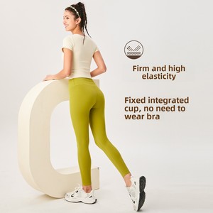 T-shirt sportiva a maniche corte con collo quadrato Yoga ad alta elasticità da donna con <span class=keywords><strong>spalline</strong></span> sottili aderenti traspiranti per dimagrire - Product Image 3