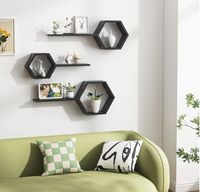 Étagères murales hexagonales en bois, lot de 6, en pin, pour photos et plantes