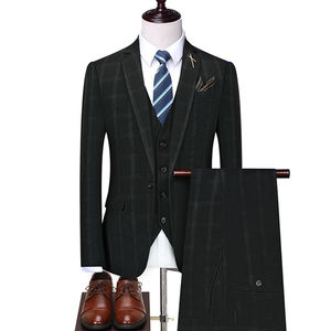 Costume <span class=keywords><strong>3</strong></span> pièces à carreaux pour <span class=keywords><strong>homme</strong></span> <span class=keywords><strong>Manteau</strong></span> de bureau et de mariage respirant et imperméable à l'avant plissé - Product Image 5
