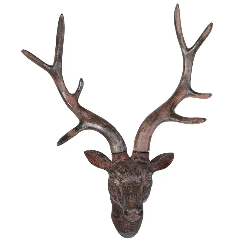 Escultura de cabeza de ciervo artificial 3D de resina, decoración de pared, cabeza de ciervo blanco, arte de pared