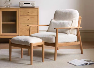Modern Midcentury Wooden <b>Lounge</b> <b>Chair</b> With Ottoman Soft Upholstery Living Room Furniture - Product Image 2