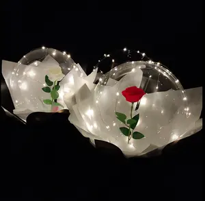 Led nhấp nháy bóng Bobo trong suốt với hoa hồng Hoa sinh nhật tiệc cưới Ngày Valentine sự kiện Led trang trí bóng bay Quà Tặng Kit