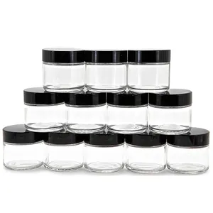 Wholesale Cosmetic Facial Cream Round clear Glass Jar 5g 10g 20g 30g 50g 100g with black childproof Lid