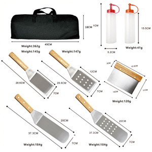 Açık Hava Mutfağı Düz Tezgahlı Izgara Aksesuarları 8 Parça Paslanmaz Çelik Ahşap Saplı Pişirme Spatula Seti Kamp İçin - Product Image 4