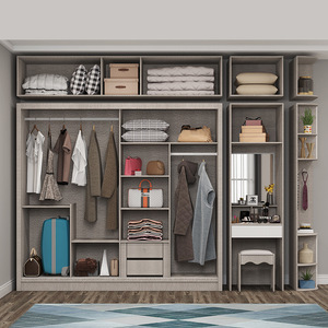 Armoire à portes coulissantes minimaliste moderne, meuble de rangement assemblé pour chambre à coucher, blanc cassé ZX 9221 - Product Image 2