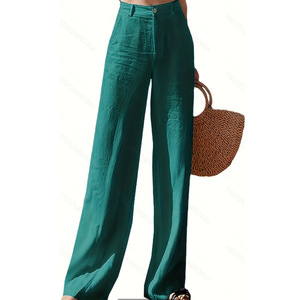 <span class=keywords><strong>Pantalon</strong></span> décontracté pour femme, coupe large, en <span class=keywords><strong>lin</strong></span>, taille haute, <span class=keywords><strong>effet</strong></span> amincissant, jambe droite verticale - Product Image 1