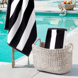 Toalla de playa personalizada con rayas blancas y negras de algodón 100%, secado rápido, sin arena, para verano, piscina, baño, logotipo tejido suave, uso doméstico - Product Image 1