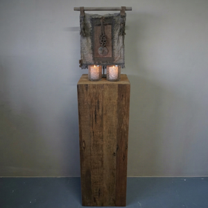 Grande table d'appoint rustique en bois, piédestal en bois recyclé naturel, décoration intérieure, meubles de salon - Product Image 1