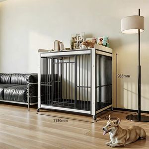 Secure Heavy Duty Iron <strong>Dog</strong> Cage with Wheels Modern Solid Design <strong>Dog</strong> <strong>Crate</strong> <strong>Furniture</strong> for Home Decoration - Product Image 2