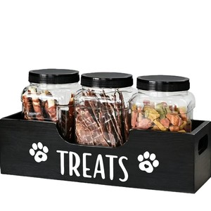 Pet Treats Storage Box With 3 Jars For Dog Snacks Organized Wooden <b>Container</b> With Labels And Lid For Kitchen Or Home Use - Product Image 5