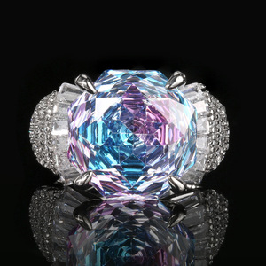 Vente en gros d'usine, bijoux de mode, cuivre écologique, zircon rose dégradé de 14 mm, grandes bagues ajustables tendance pour femmes - Product Image 3