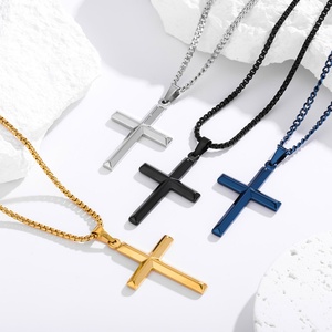 Collar con Colgante de Cruz para Hombre, Acero Inoxidable, Chapado en Oro de 18K, Cadena Rolo, Fe Cristiana, Duradero, Antideslustre, Hipoalergénico - Product Image 1