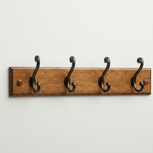 Modern Wood Wall <b>Hook</b> Rack With 4 <b>Black</b> Metal <b>Hooks</b> Rustic Style For Clothing Storage Elegant Home Decoration - Product Image 1