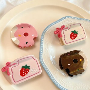 Nuevo Estilo de Pinza para el Cabello de Acetato con Lazo Dulce y Lindo Clip de Fresa para Niñas, Pinza de Tiburón para la Parte Trasera de la Cabeza con Diseño de Donut de Chocolate - Product Image 1