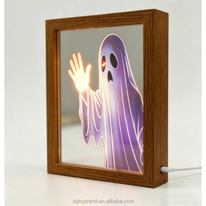 Custom Halloween Ghost LED Mirror Light Frame USB Charging Night Light Glowing Pattern Tabletop Decorative Accent Spooky Home - Product Image 1