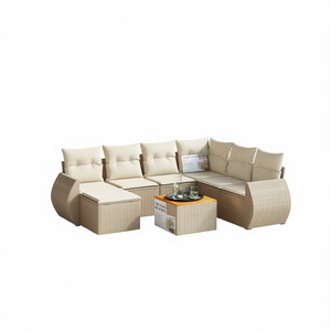 Ensemble de canapés de jardin en rotin beige 6 places, mobilier d'extérieur contemporain résistant aux intempéries, sectionnel pour patio - Product Image 1