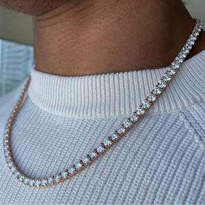 Collier Hip Hop de luxe personnalisé de 3 mm plaqué or rose 10 carats avec chaîne à maillons en diamant taille brillant rond pour cadeau de mariage - Product Image 3