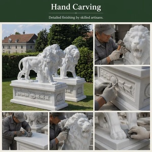 Statues de lions <span class=keywords><strong>en</strong></span> marbre blanc YOUFINE, paire, classiques, pour jardin, sculpture pour portail de propriété et entrée de villa - Product Image 2