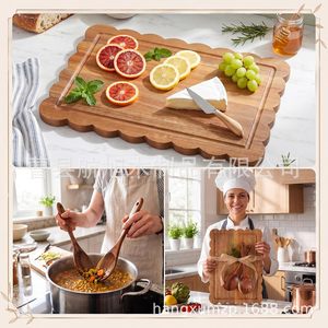 Planche à découper rectangulaire double face en bois d'acacia Hangxu, antidérapante, facile à nettoyer, ensemble de blocs de découpe pour la cuisine - Product Image 1