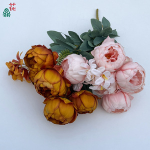 Fleurs artificielles en soie de pivoine à 7 têtes, garnies, pour la décoration d'hôtel, style moderne, bouquet blanc - Product Image 3
