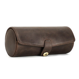 Étui de voyage pour montre en cuir véritable Crazy Horse rétro, deux emplacements pour montres, rangement à boutons, boîte organisatrice cylindrique portable - Product Image 6