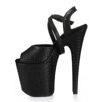 Chaussures de pole dance sexy en PU texture serpent, talon de 20 cm, bout ouvert, lanières extra longues, semelle épaisse, logo personnalisé, vente en gros