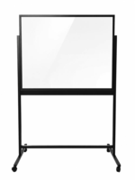 Tableau blanc en verre trempé transparent 90x120cm 4mm avec support roulant et roulettes verrouillables, cadre en aluminium, plateau à marqueurs pleine longueur