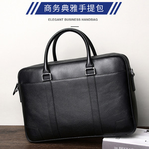 Men's Genuine Leather <b>Briefcase</b> Black Top-Grain Cowhide Business Travel Laptop Bag Luxury Style - Product Image 4