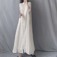 Robe longue ample artistique en ramie coupe trapèze grande taille Muguyu avec bordure à volants, fluide et transparente 260604193
