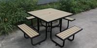 Meubles d'extérieur, table de pique-nique en bois commercial, table de restaurant, table de salle à manger extérieure, ensemble de table et de chaises de parc avec trou pour parasol