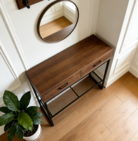 Table console moderne en fer et bois avec 2 tiroirs pour salon et table d'appoint pour hôtel pour salon Tiroir en bois