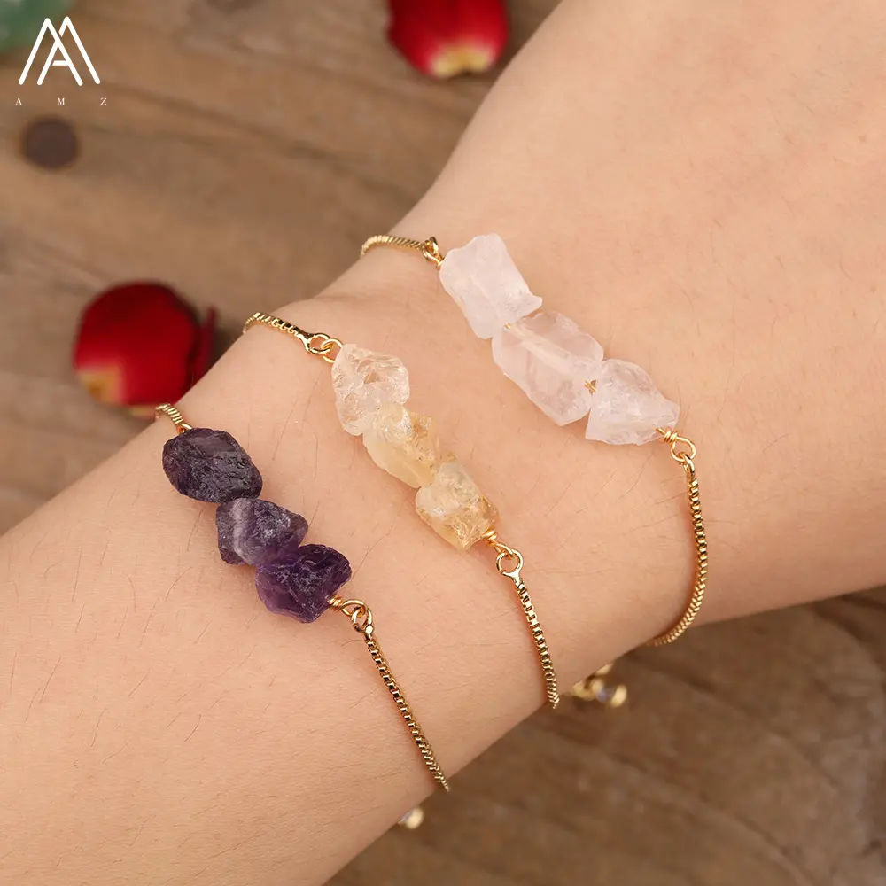 Trendy Bracelet Chip Beads Healing Crystals Quartz Adjustable Bracelets   Stainless Steel Hand Chain