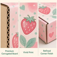 Boîte d'expédition en carton ondulé personnalisée pour emballage cadeau de fraises et produits de boulangerie avec couvercle pliable et détail ruban