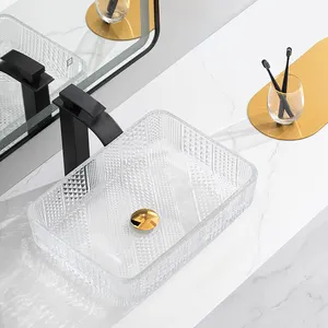 Hình chữ nhật Tempered Glass rửa lưu vực phòng tắm bồn rửa