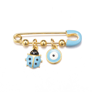 Cadeau de naissance personnalisé : Broche en <span class=keywords><strong>or</strong></span> pour bébé avec breloques œil porte-bonheur en émail multicolore - Product Image 3