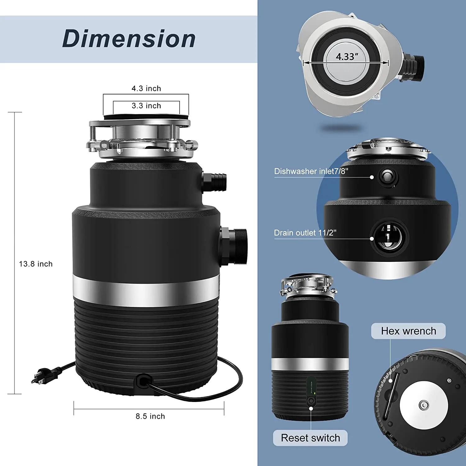 1 HP Các Nhà Sản Xuất Xử Lý Rác Thực Phẩm Nhà Bếp Mạnh Mẽ Máy Hủy Rác Thực Phẩm Không Có Tiếng Ồn