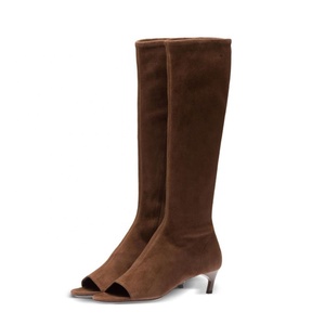 Low Heels Suede Women Summer Knee High Boots Peep Toe Short Heeled Side Zipper Long <b>Booties</b> Custom Shoes - Product Image 4
