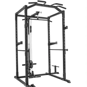 Power Cage Gym Equipment - Power Rack with Weight Plates Storage, Pull Up Bar Station, Dip Bar Station & Optional Pulley System