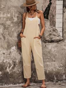 Mono de cintura alta ajustable con correa para el hombro para mujer, mono informal <span class=keywords><strong>Rom</strong></span>, Mono de Yoga de punto Vintage transpirable para verano - Product Image 5