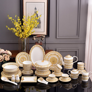 Equator 58-Piece Luxury Royal Gold Inlay Bone China <b>Dinnerware</b> <b>Set</b> Bowls and Plates Dishwasher Safe Gift Box - Product Image 6