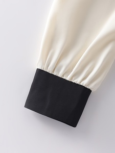 Elegante Camisa de Estilo Francés con Mangas Holgadas Tipo Globo |   Blusa de manga larga con bloques de color para mujer, cuello vuelto, estilo vintage, color liso - Product Image 4