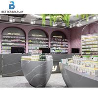 Comptoir de pharmacie sur mesure avec design 3D pour magasin commercial, présentoir de pharmacie, mobilier de magasin
