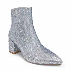 WETKISS scarpe da donna all'ingrosso stivali con tacco grosso personalizzati Party Bling Bling stivali con strass in argento stivaletti alla caviglia da donna