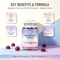 Gummies au magnésium avec prébiotiques et probiotiques, saveur framboise, sans sucres ajoutés, 60 unités, pour le soutien du stress, du sommeil et de la récupération
