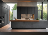 Meuble de cuisine moderne à texture mate, armoire de rangement modulaire élégante avec îlot de petit-déjeuner en pierre, mobilier sur mesure pour toute la maison, vente en gros