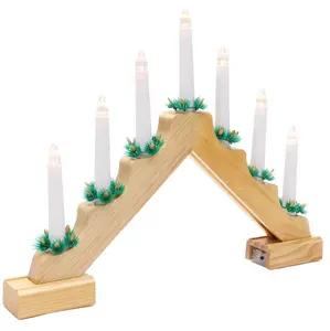 传统发光二极管蜡烛7L E10灯泡木制圣诞装饰品天然桥梁拱形无焰蜡烛节日装饰