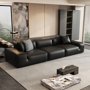 2025 nouveau modèle Big Black Bull canapé noir moderne luxe petit appartement italien minimaliste salon droit trois places canapé - Product Image 3