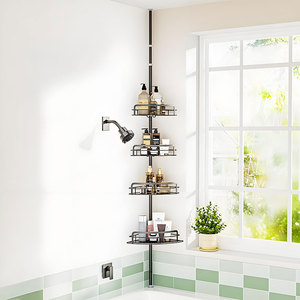 Esquina sin perforación Cabina de almacenamiento Caddy Baño 4 niveles Piso de pie Estante de baño Inodoro Telescópico Ducha Organizador Estantes - Product Image 4