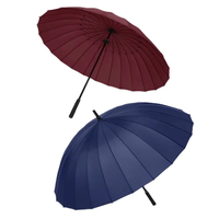 Parapluie droit à poignée en cuir imperméable 24K personnalisé Cadeaux d'affaires en stock d'usine-Protection solaire contre la pluie colorée LOGO personnalisé
