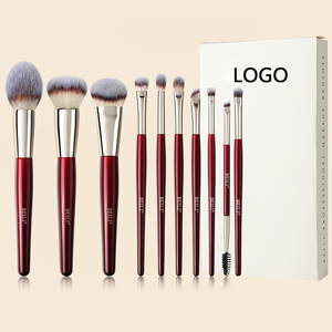 Beili – ensemble de pinceaux de maquillage, 10 pièces, poils synthétiques, manche rouge, pinceaux pour le visage et les yeux, pinceaux cosmétiques professionnels avec emballage - Product Image 1